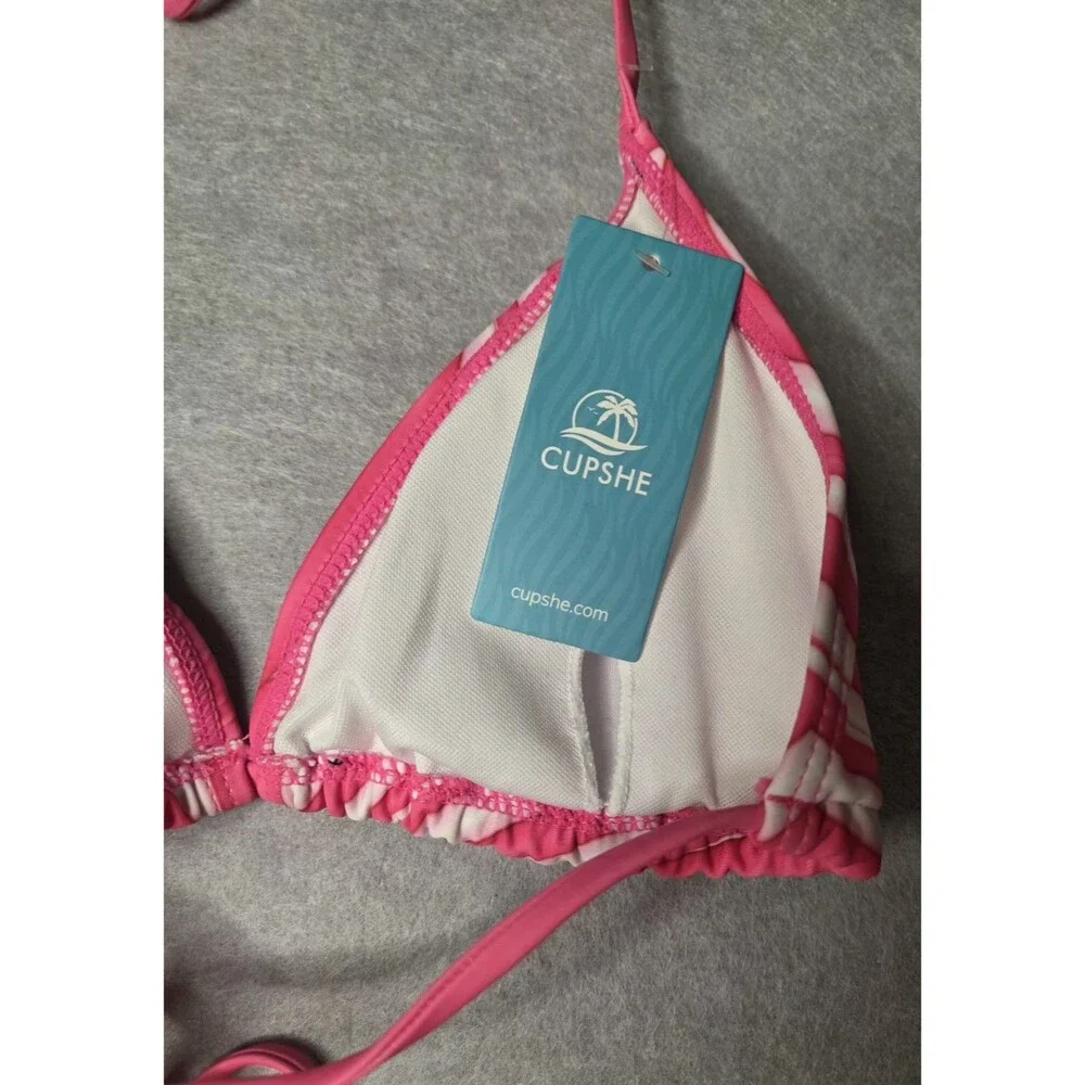 CUPSHE Bikini Set Women's Size S Pink Swirl Triangle Tie Side 2 Piece NWT